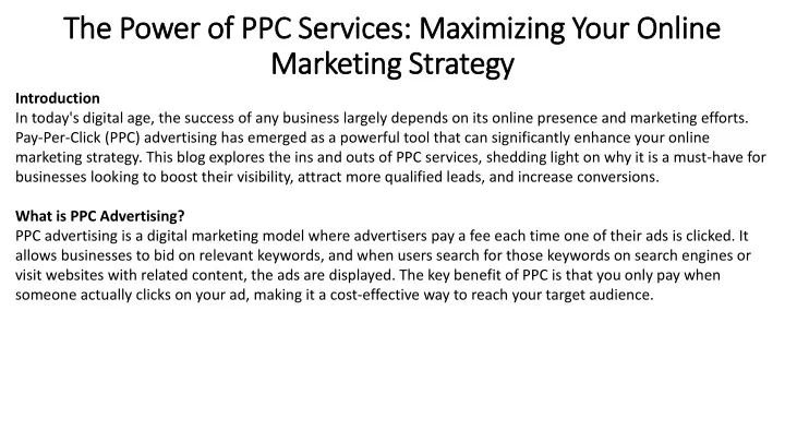 the power of ppc services maximizing your online marketing strategy