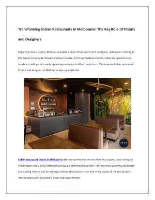 Transforming Indian Restaurants in Melbourne - The Key Role of Fitouts and Designers