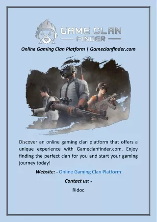 Online Gaming Clan Platform | Gameclanfinder.com
