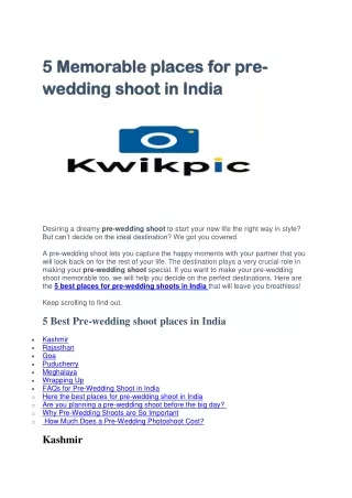 5 Memorable places for pre wedding shoot in India