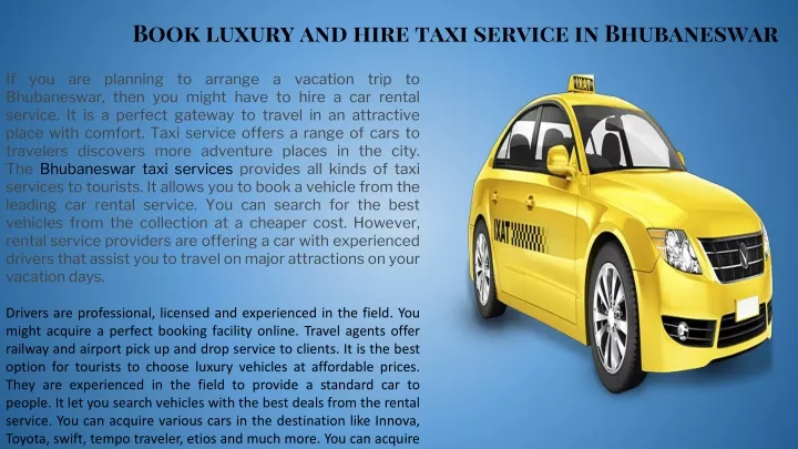 book luxury and hire taxi service in bhubaneswar