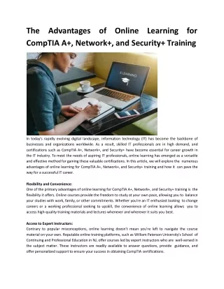 the ad v a nt a g es of online learning f or comptia a network and security training