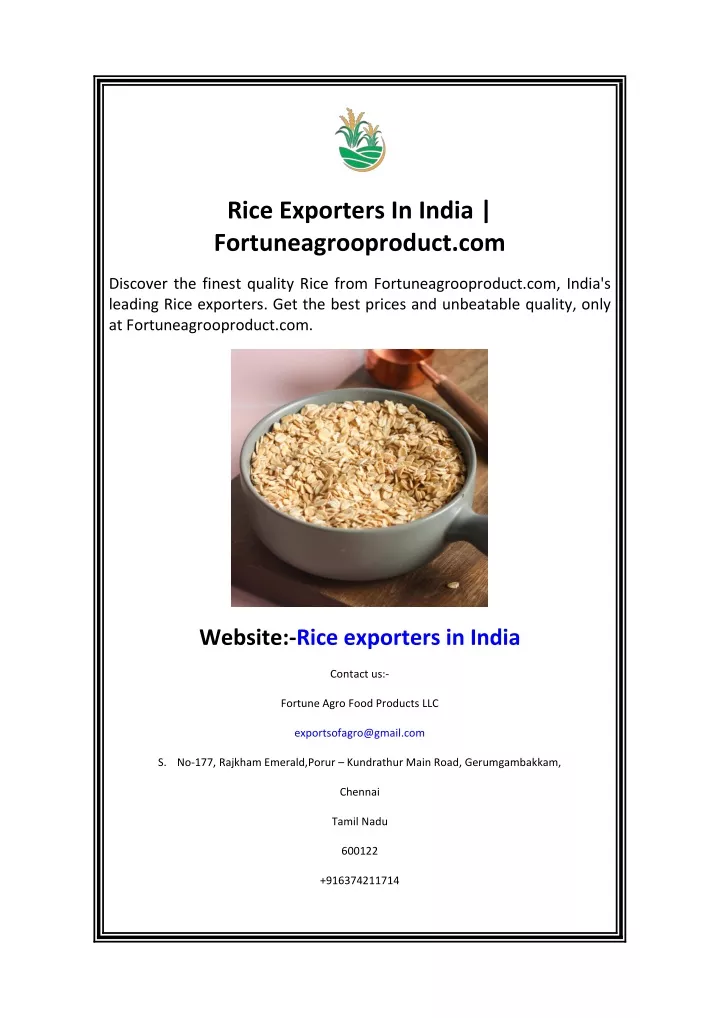 rice exporters in india fortuneagrooproduct com
