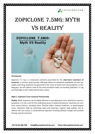 Zopiclone 7.5mg: Myth VS Reality