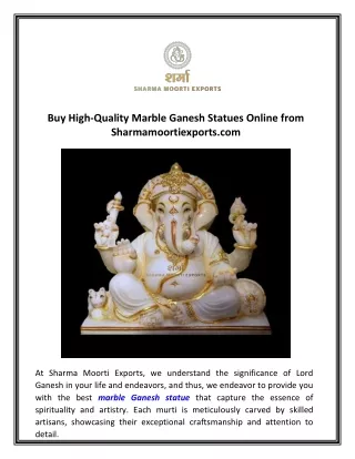 Buy High-Quality Marble Ganesh Statues Online from Sharmamoortiexports.com