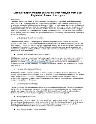 Discover Expert Insights on Share Market Analysis from SEBI Registered Research Analysts