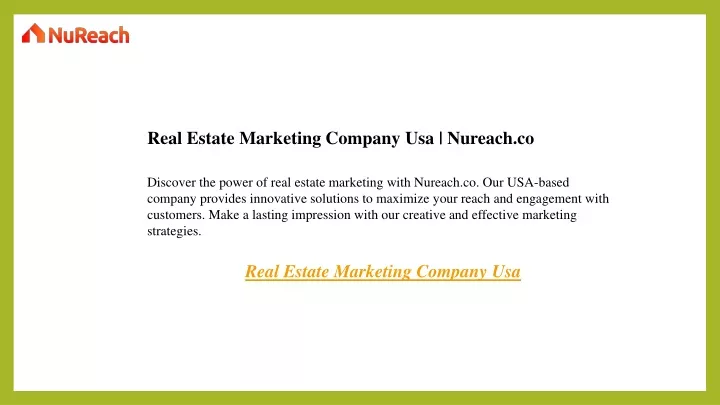 real estate marketing company usa nureach