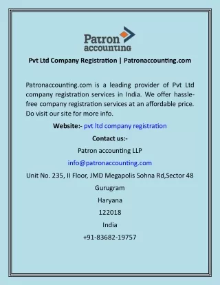 Pvt Ltd Company Registration  Patronaccounting