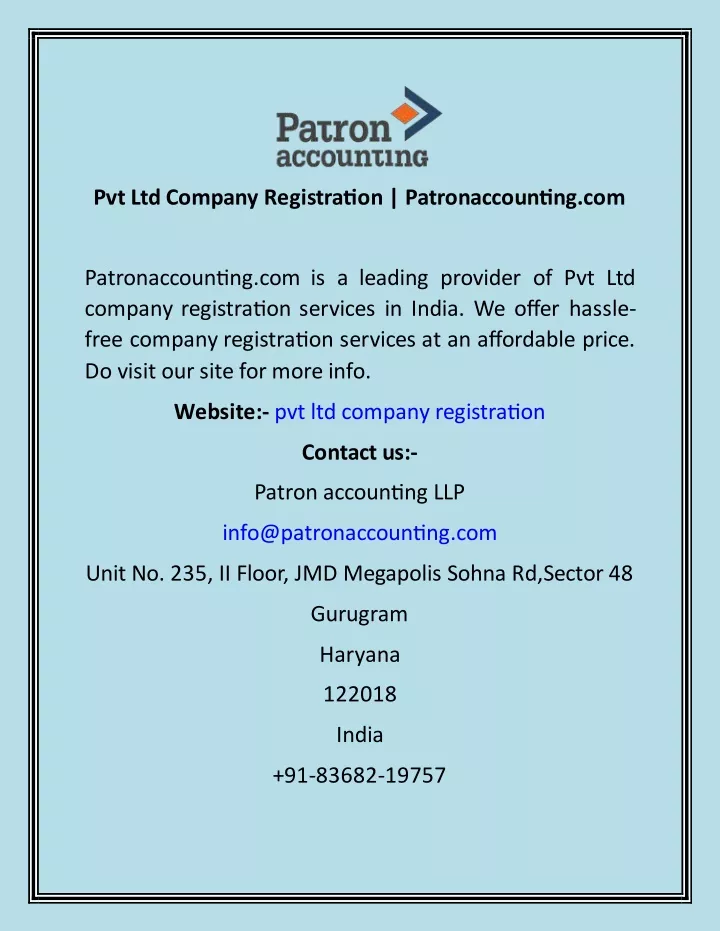 pvt ltd company registration patronaccounting com