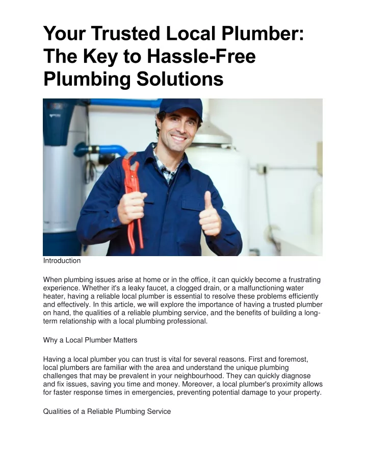 your trusted local plumber the key to hassle free
