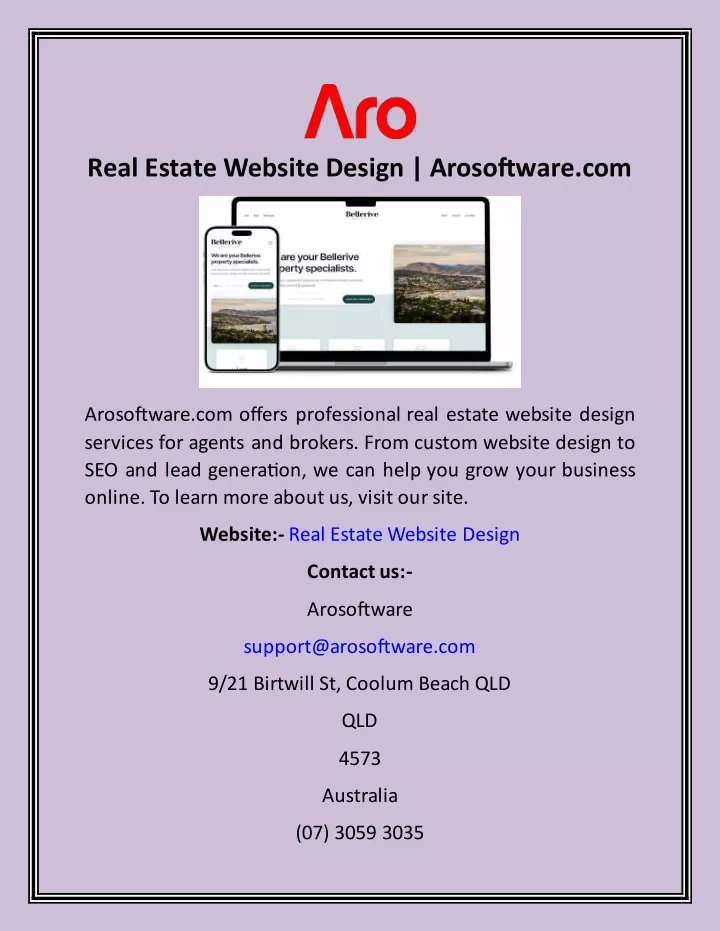 real estate website design arosoftware com