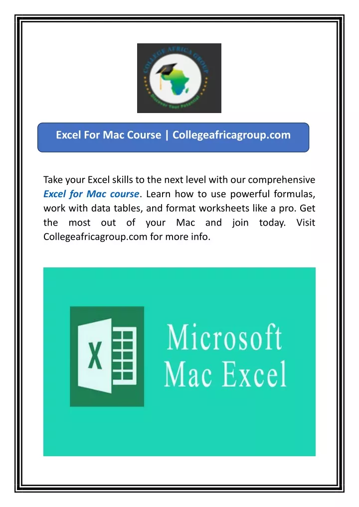 excel for mac course collegeafricagroup com