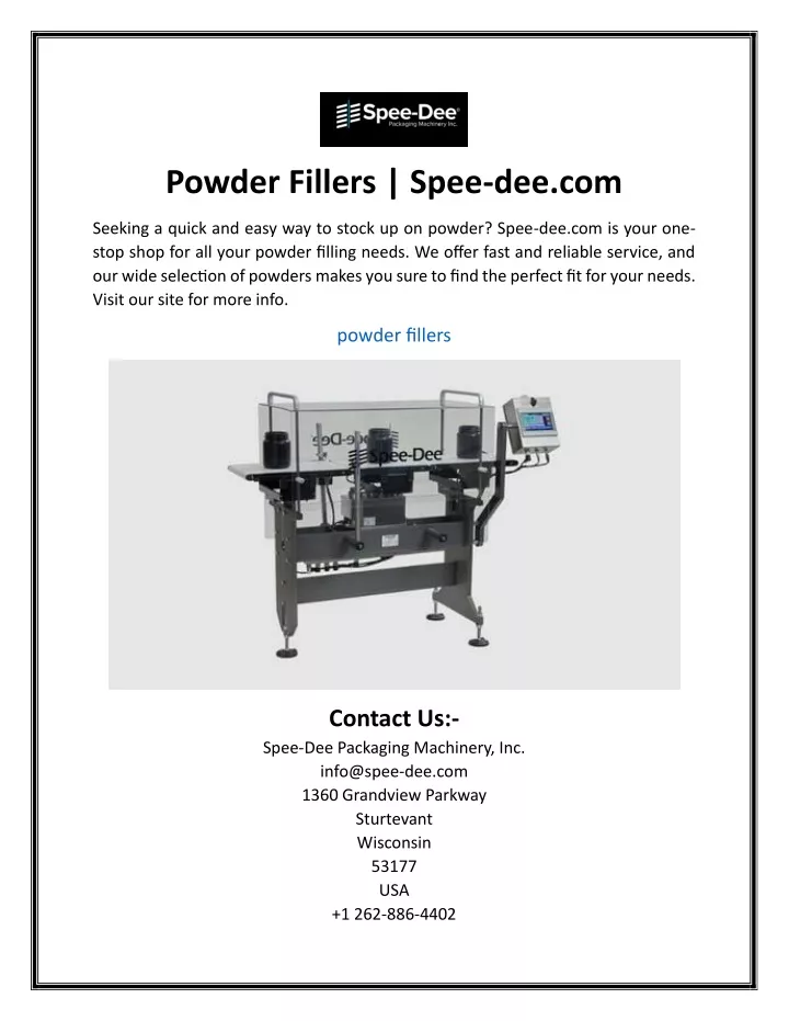 powder fillers spee dee com