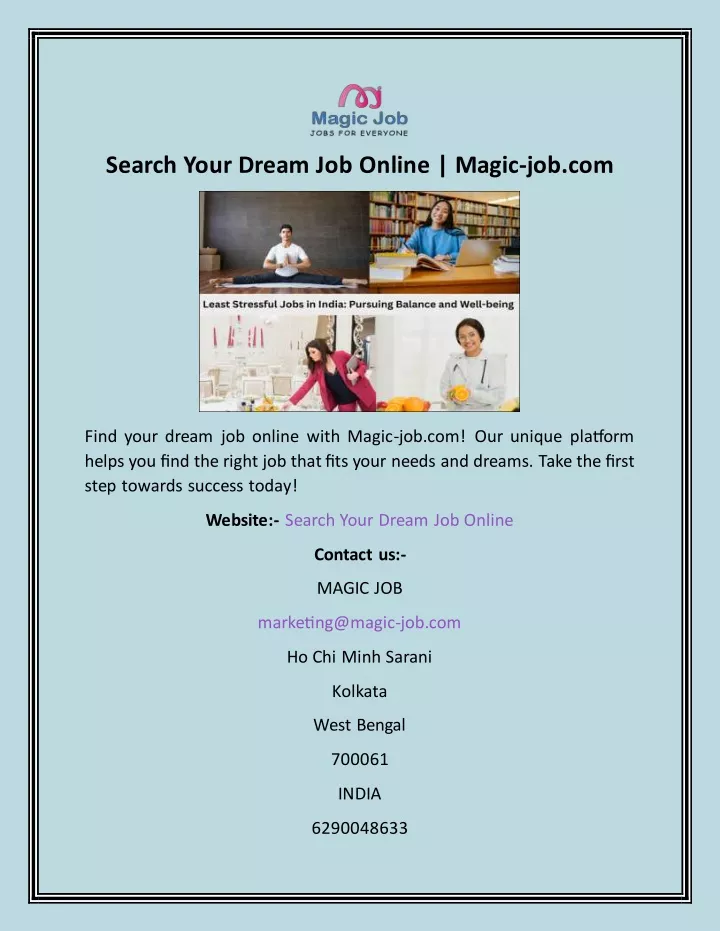 search your dream job online magic job com