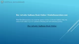 Buy Advaitic Sadhana Book Online  Motilalbanarsidass.com