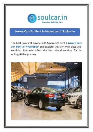Luxury Cars For Rent In Hyderabad | Soulcar.in