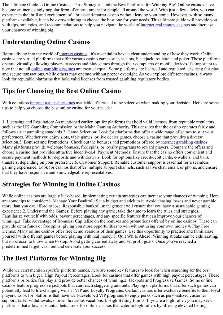 the ultimate guide to online casinos tips