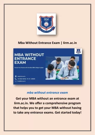 Mba Without Entrance Exam | Iirm.ac.in