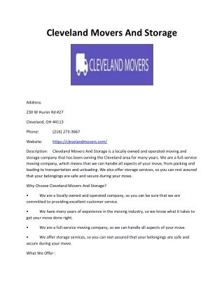 Cleveland Movers And Storage