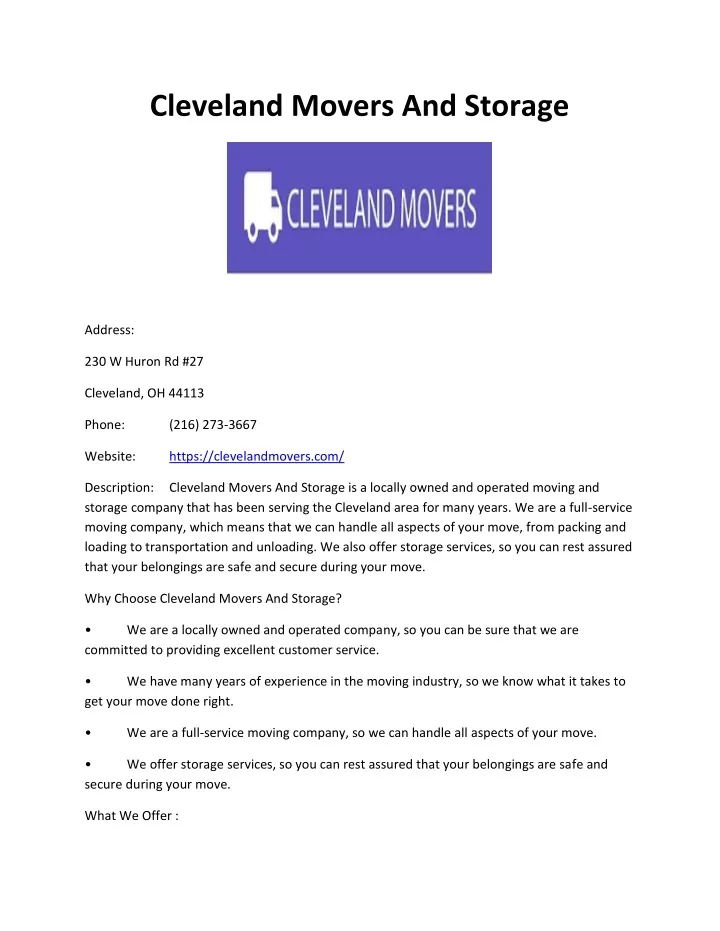 cleveland movers and storage