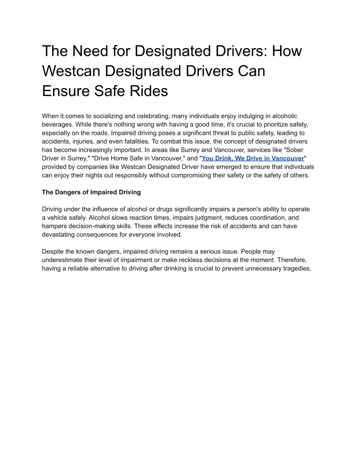 the need for designated drivers how westcan