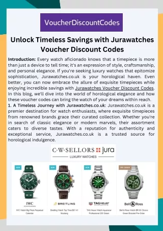 Unlock Timeless Savings with Jurawatches Voucher Discount Codes