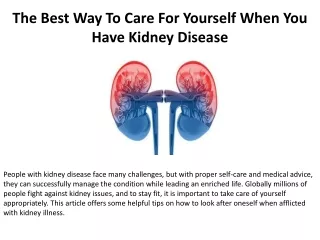 The Most Effective Kidney Disease Self-Care Strategy