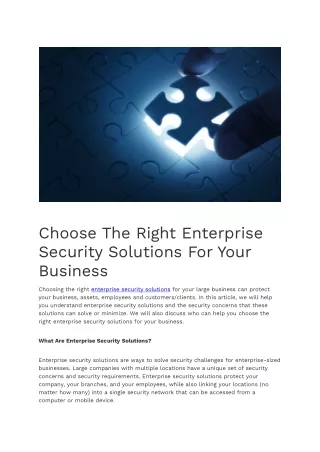 Choose The Right Enterprise Security Solutions For Your Business