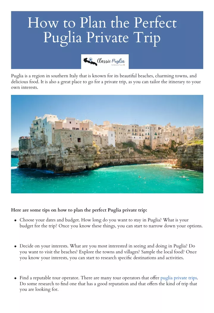 how to plan the perfect puglia private trip