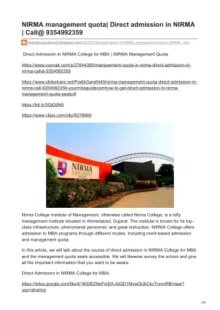 nirma management quota direct admission in nirma