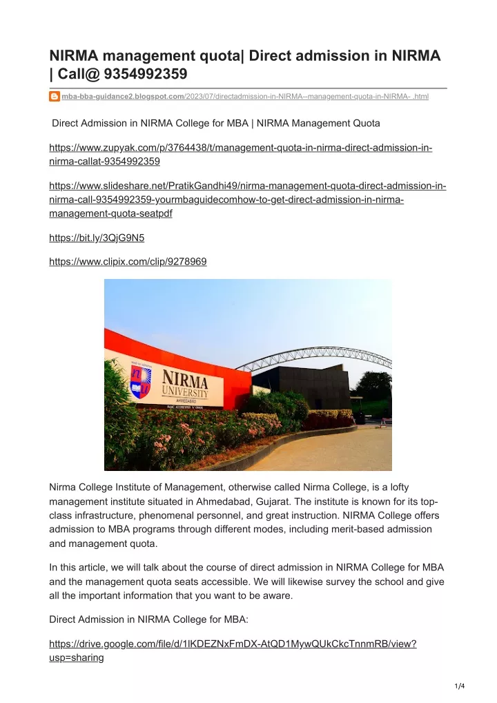 nirma management quota direct admission in nirma