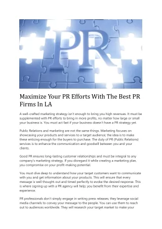 Maximize Your PR Efforts With The Best PR Firms In LA