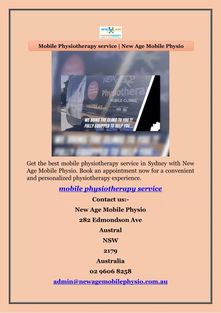 mobile physiotherapy service new age mobile physio