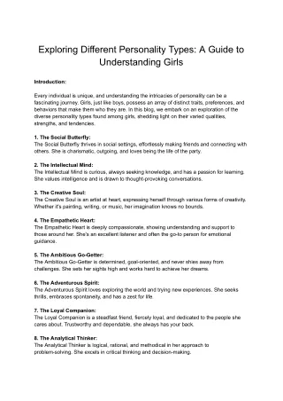 Exploring Different Personality Types- A Guide to Understanding Girls