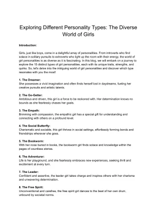 Exploring Different Personality Types- The Diverse World of Girls