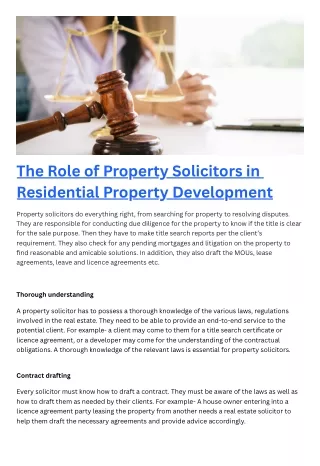 The Role of Property Solicitors in Residential Property Development