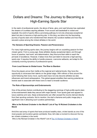 Dollars and Dreams_ The Journey to Becoming a High-Earning Sports Star