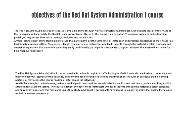objectives of the red hat system administration