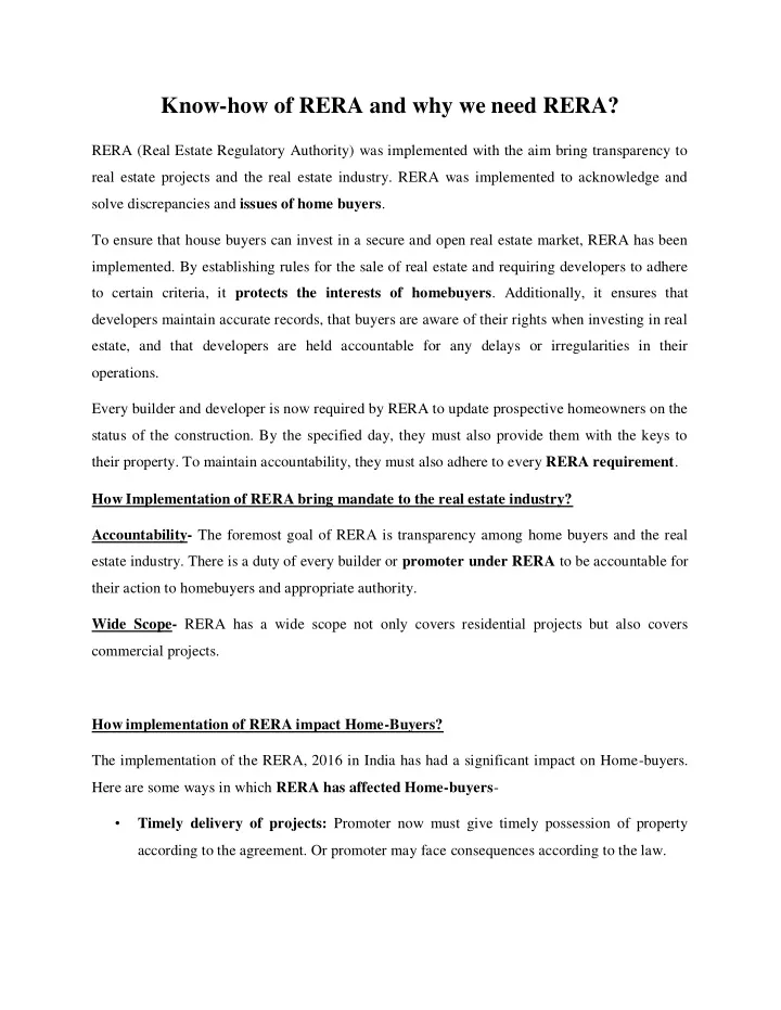 know how of rera and why we need rera