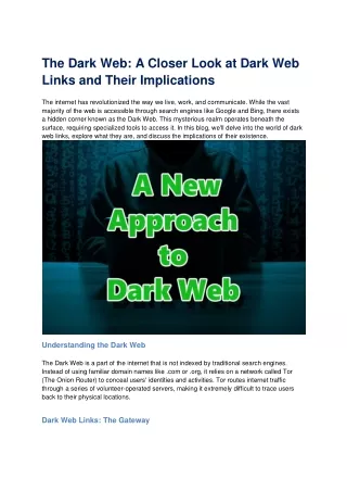 The Dark Web - A Closer Look at Dark Web Links and Their Implications