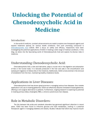 Unlocking the Potential of Chenodeoxycholic Acid in Medicine