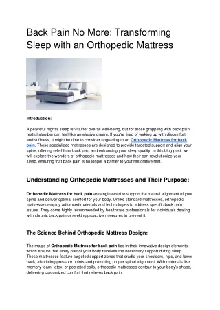 Back Pain No More_ Transforming Sleep with an Orthopedic Mattress