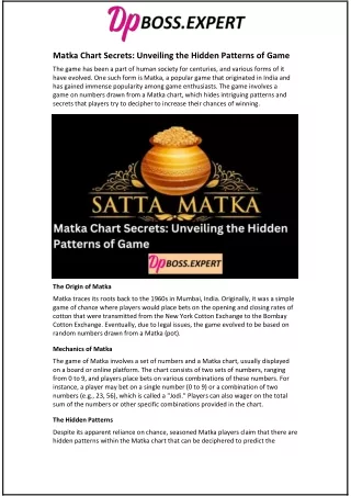 Matka Chart Secrets: Unveiling the Hidden Patterns of Game