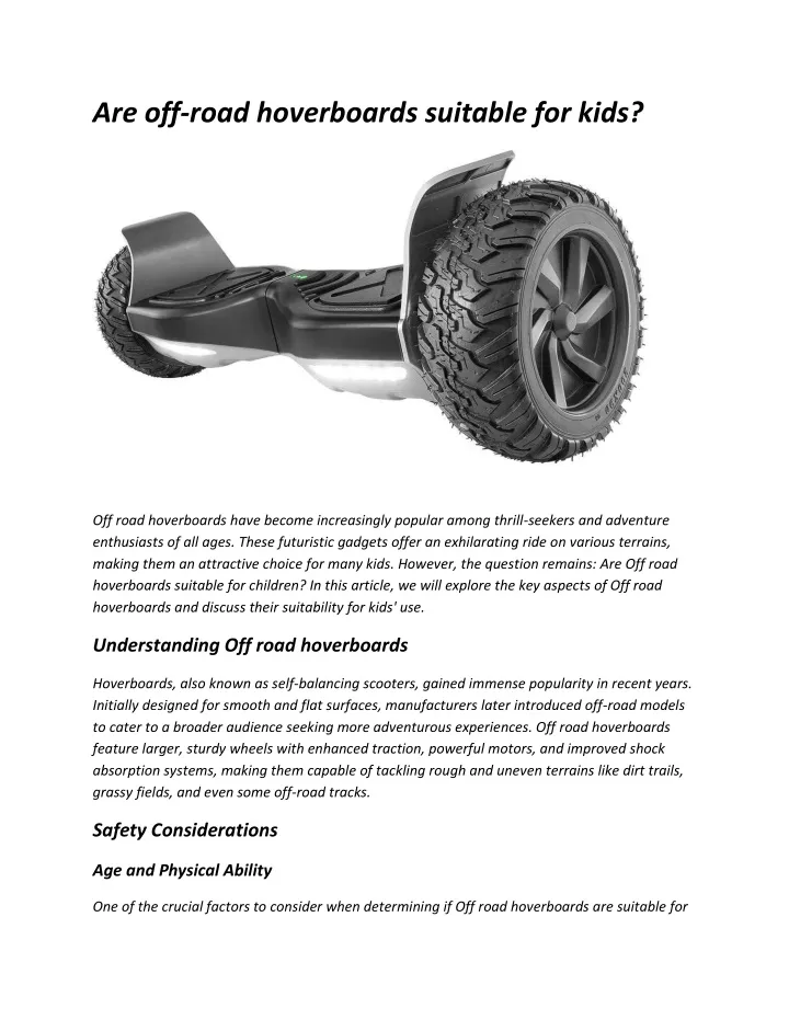 are off road hoverboards suitable for kids