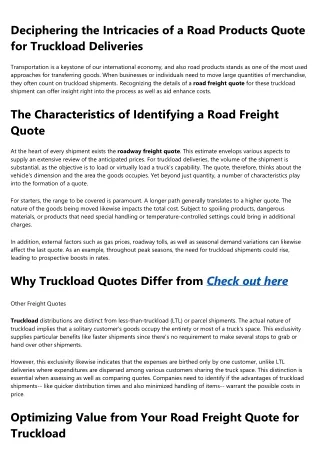 Road freight quote truckload: What No One Is Talking About