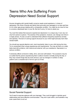 Teens Who Are Suffering From Depression Need Social Support