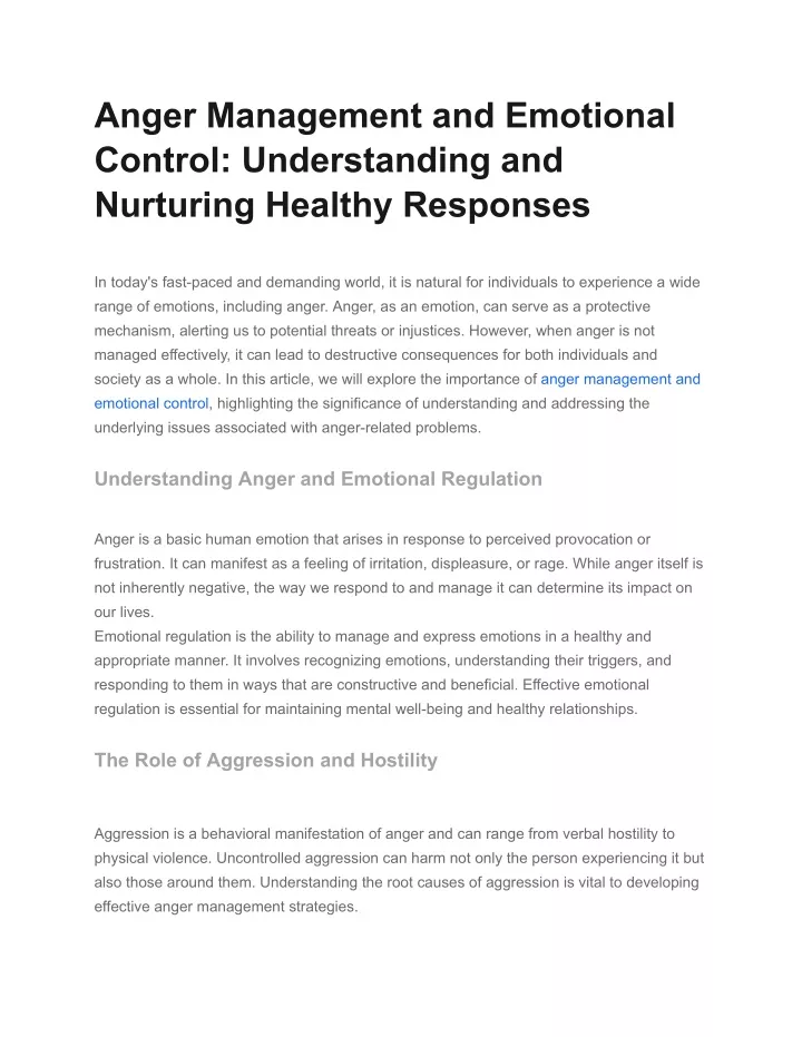 anger management and emotional control