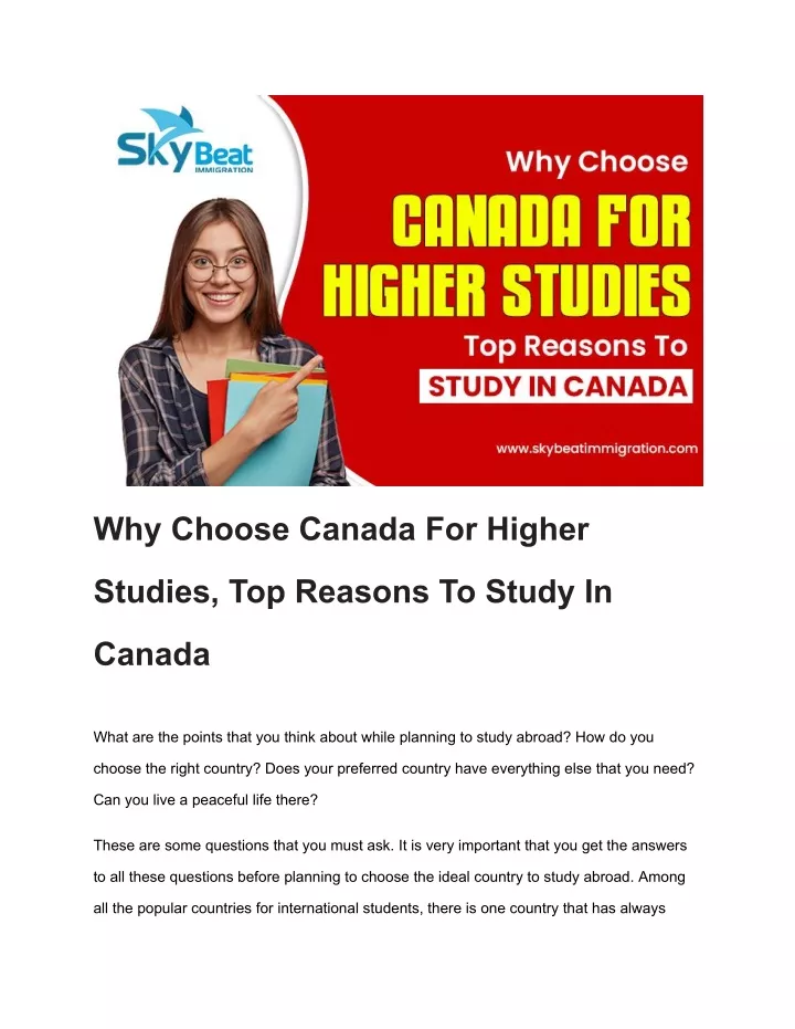 why choose canada for higher