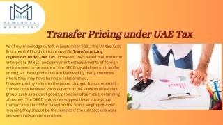 Transfer Pricing under UAE Tax