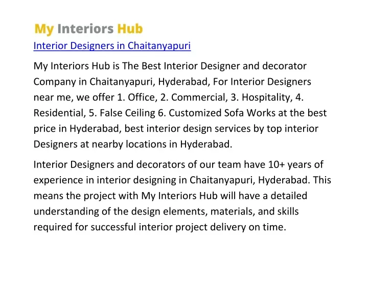 interior designers in chaitanyapuri